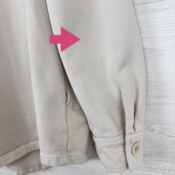 Good American Shacket Shirt Jacket Size 3/4 Large Button‎ Up Cotton Terry Cream - Picture 7 of 13